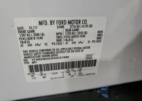 2017 Ford Explorer Xlt из США, поврежденный, VIN 1FM5K8DH3HGC01999